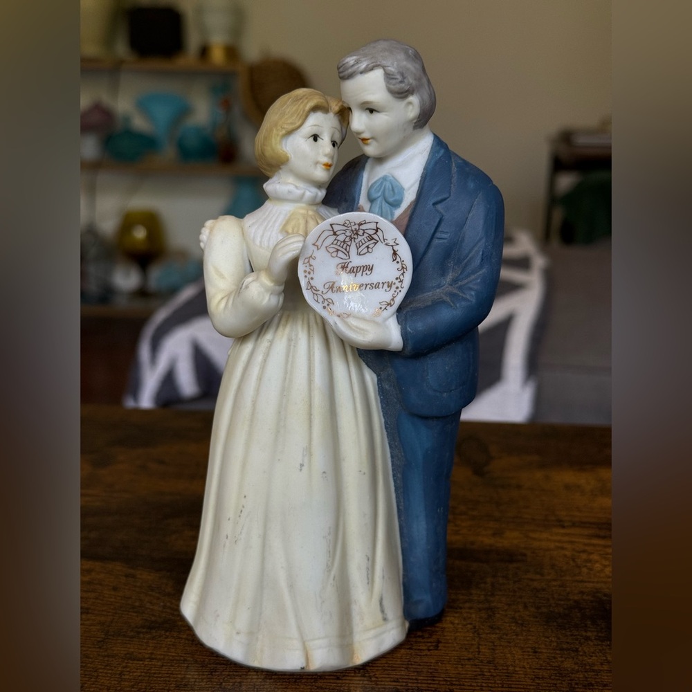 Elegant Anniversary Couple Figurine in Blue and Cream Giftcraft